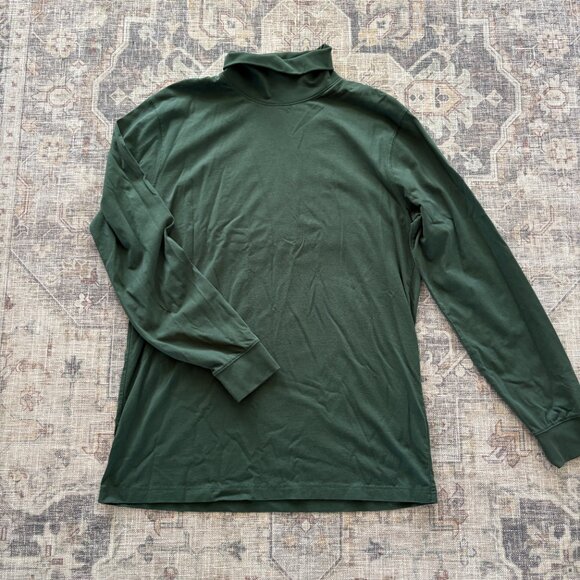 LL Bean Sweater Mens Green Turtle Neck Lightweight Outdoor Cotton Classic - Picture 2 of 8